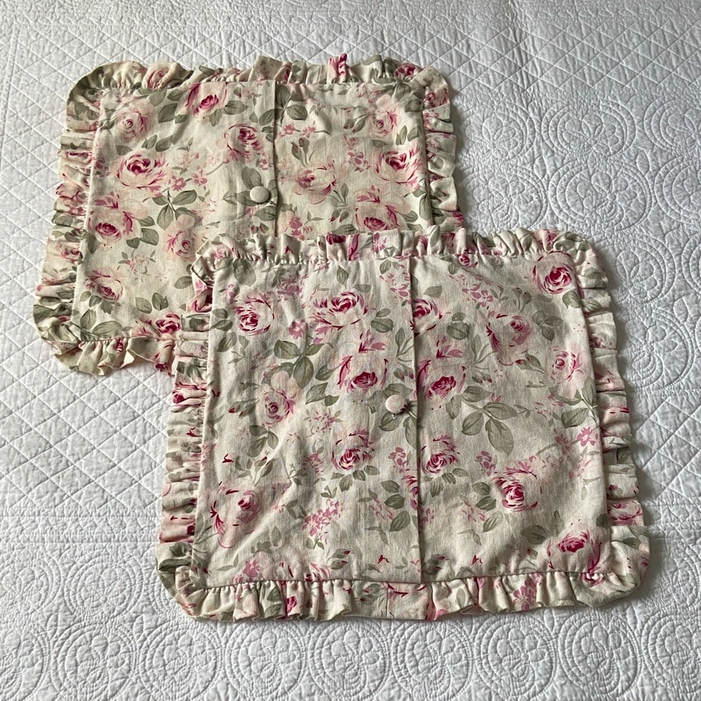 Simply Shabby Chic Rosalie Linen Blend Floral Roses Pillow Cover Pair Cream Pink - Picture 3 of 16